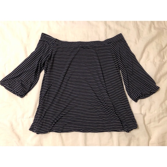 Gap Navy/White Striped Off-The-Shoulder Top - Picture 2 of 3